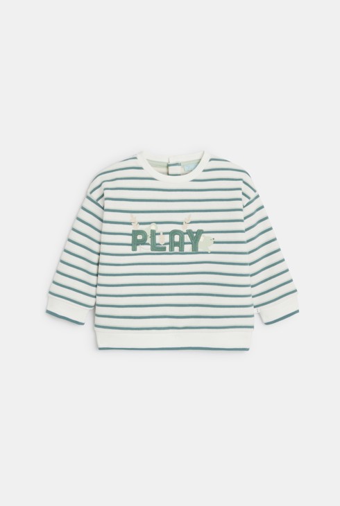 Pull maille tricot rayé brodé vert bébé mixte 1