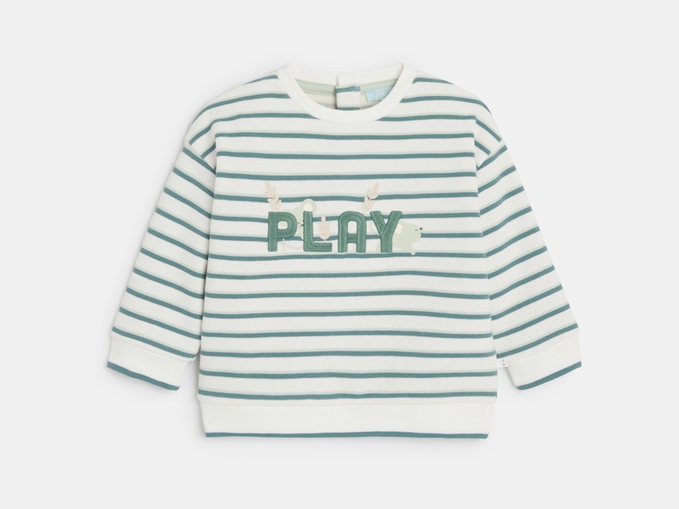 Strickpullover gestreift bestickt grün Kleinkind Mädchen Junge 1