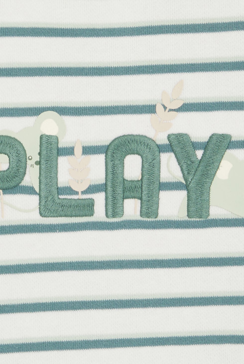 Pull maille tricot rayé brodé vert bébé mixte 2