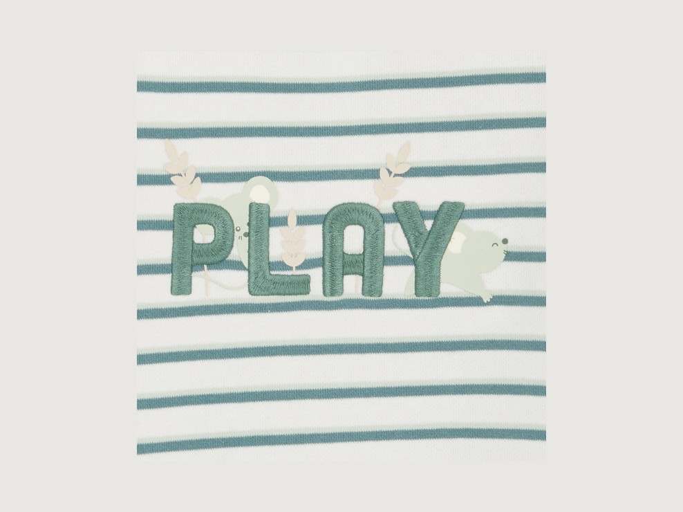 Pull maille tricot rayé brodé vert bébé mixte 2