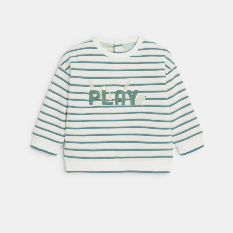 Strickpullover gestreift bestickt grün Kleinkind Mädchen Junge