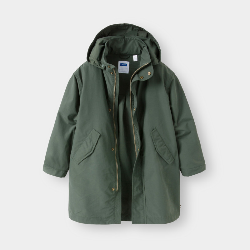 Parka con cappuccio verde kaki bambino