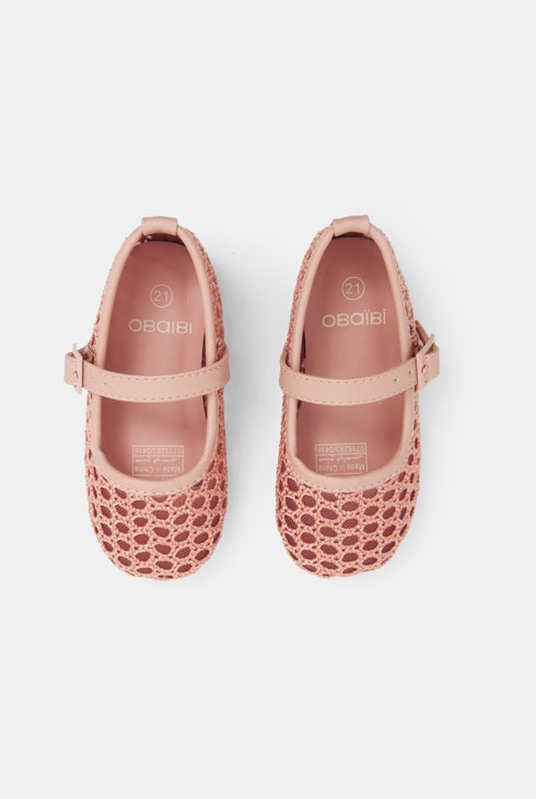 Ballerine effet tressé rose bébé fille 2