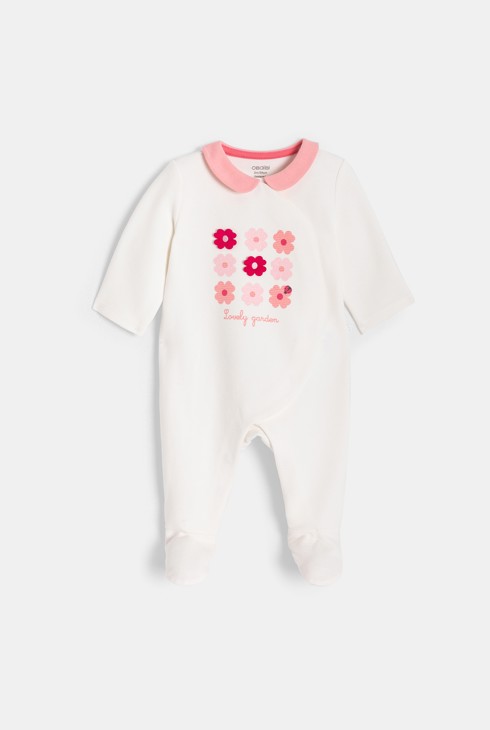 Weißer Strampler mit Blumenmotiv für kleine Mädchen 1