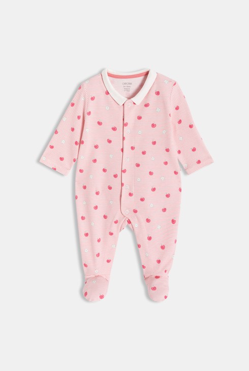 Gestreifter rosa Strampler für kleine Mädchen 1