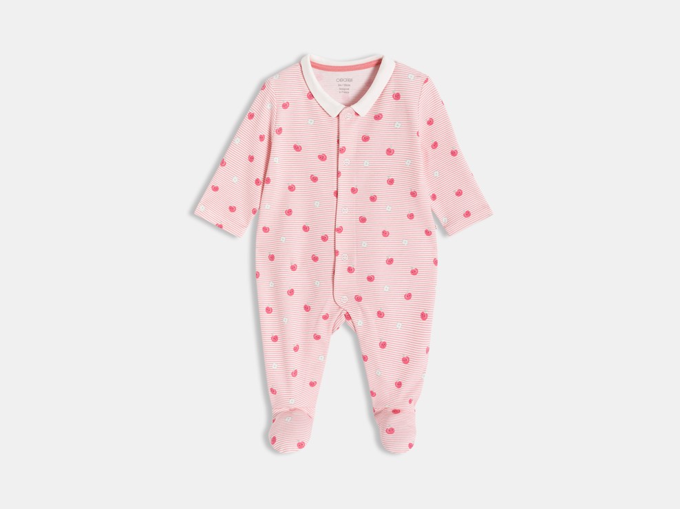 Gestreifter rosa Strampler für kleine Mädchen 1