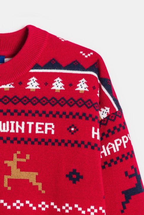 Pull jacquard rouge Garçon 2