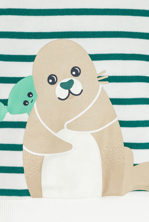 Felpa verde a righe con motivo animalier per neonato 2