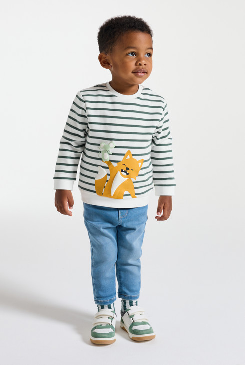 Sweatshirt gestreiftegrün mit Motiv Kleinkind Junge 1