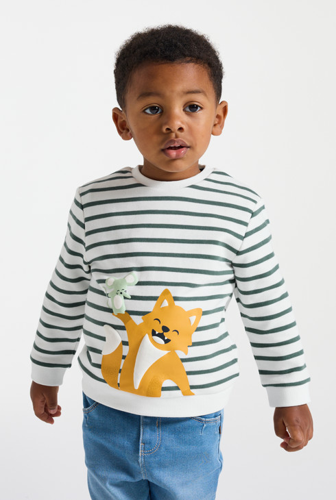 Sweat rayé vert à motif bébé garçon 2