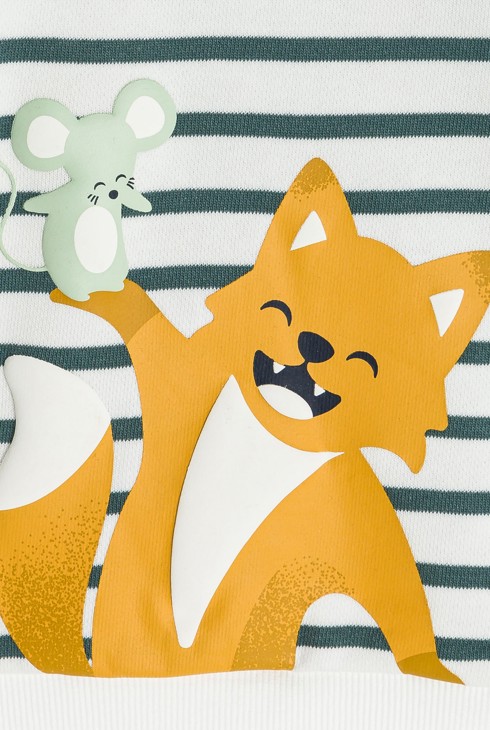 Sweat rayé vert à motif bébé garçon