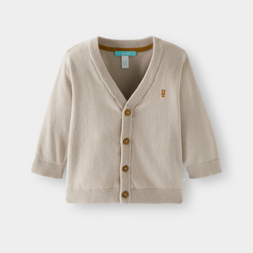 Gilet Maille Tricot Col V Beige Bébé Garçon - Beige Tres Clair - 12M - OBAIBI