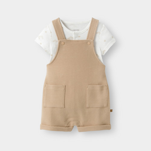 Salopette Courte Fantaisie Et Body Beige Bébé Garçon - Vert Amande - 3M - OBAIBI
