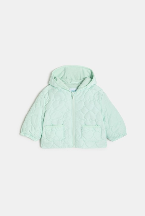 Grüne gesteppte Daunenjacke mit Herzmuster Mädchen 1