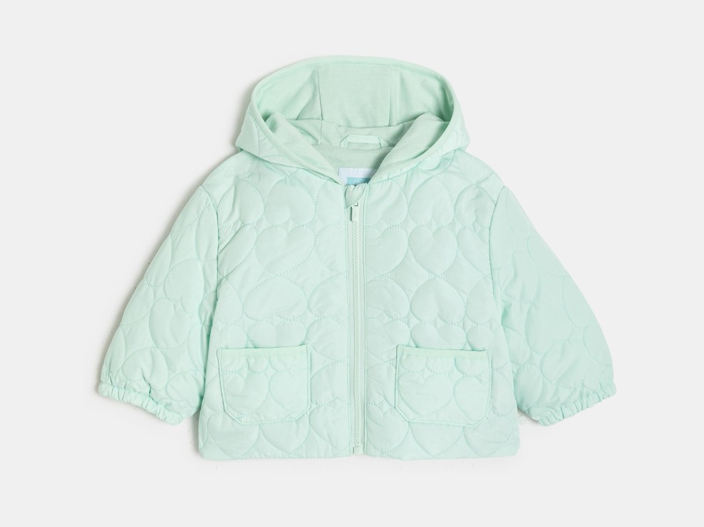 Grüne gesteppte Daunenjacke mit Herzmuster Mädchen 1