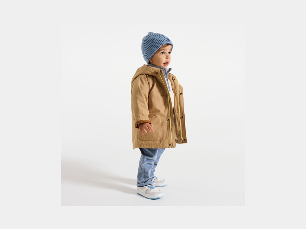Parka 3 in 1 con cappuccio marrone neonato 1