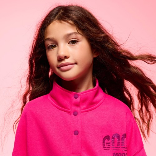 Sweat Col Montant Rose Fille - Rose Feu - 10A - OKAIDI