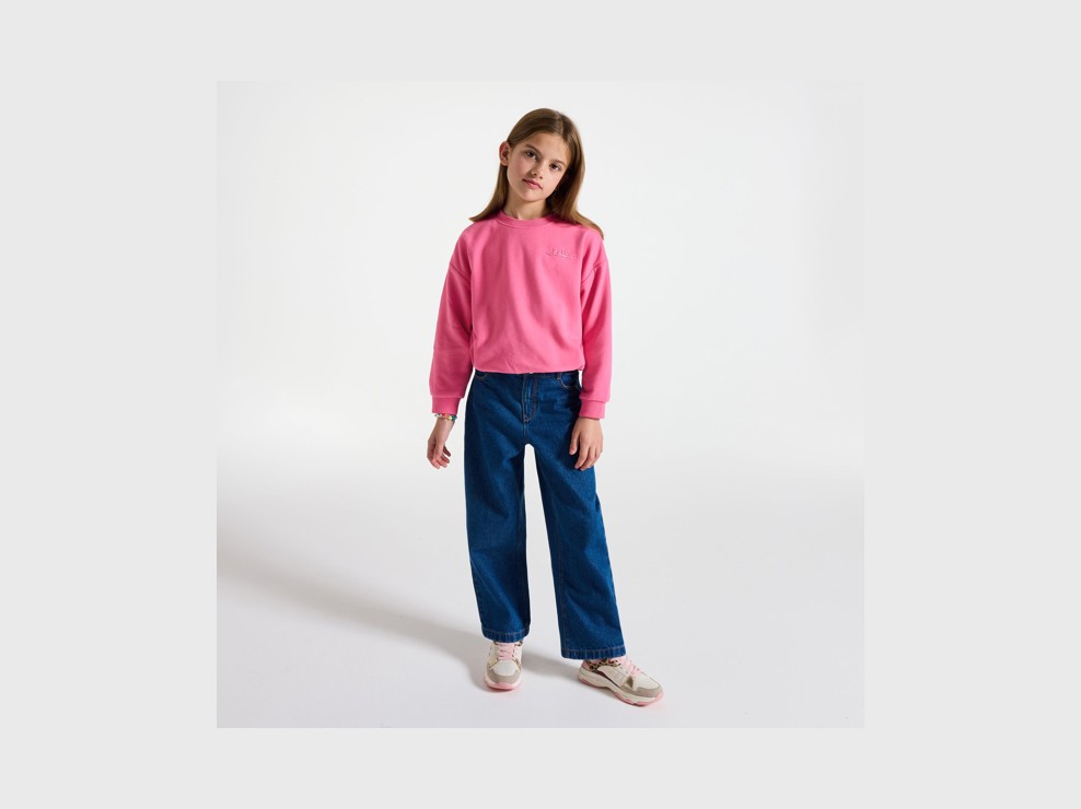 Sweat molleton ourlet boule rose fille 1