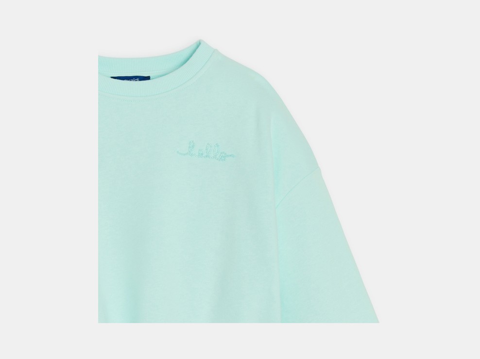 Sweat molleton ourlet boule vert fille 2