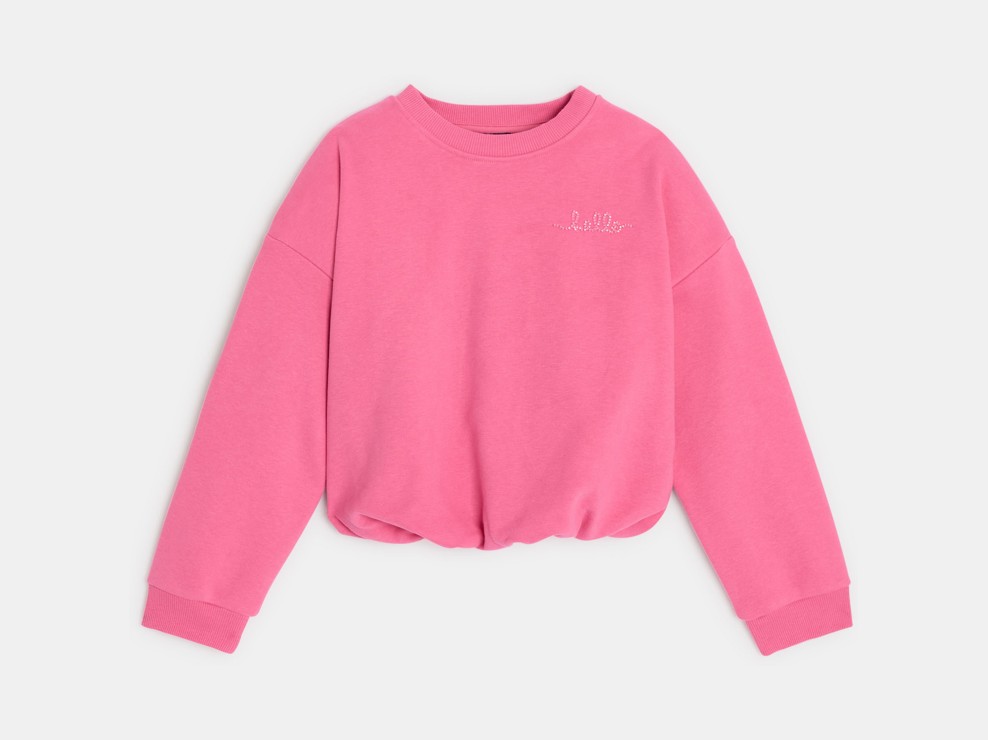 Sweat molleton ourlet boule rose fille 2