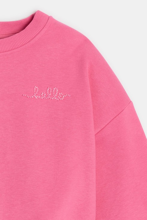 Sweat molleton ourlet boule rose fille