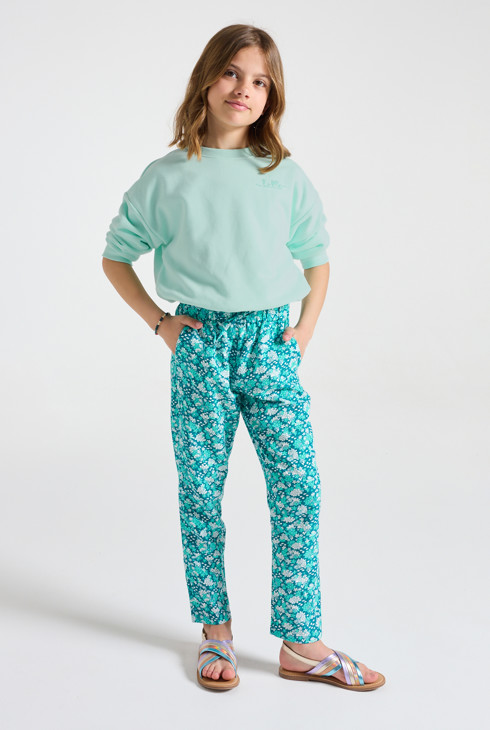 Groene fleece sweater met pofeffect voor meisjes 1