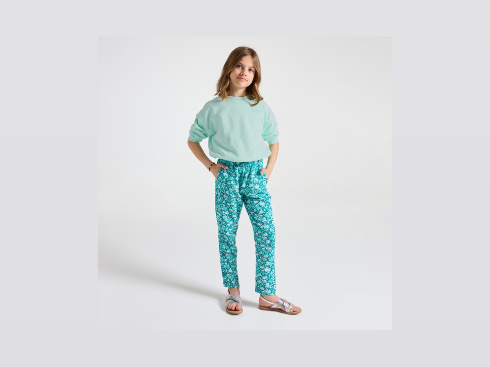 Groene fleece sweater met pofeffect voor meisjes 1