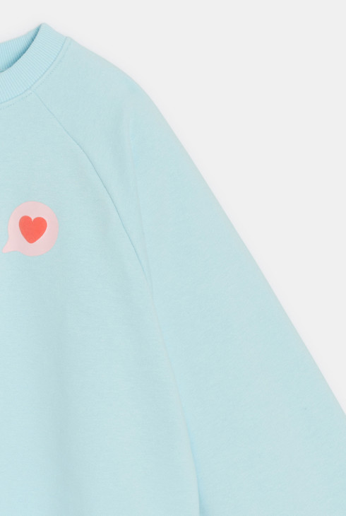 Sweat court cœur bleu clair fille