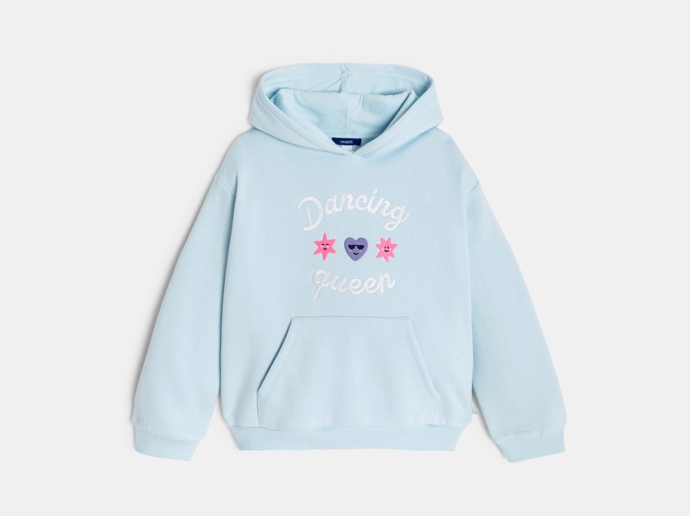 Sweat à capuche brodé bleu fille 2