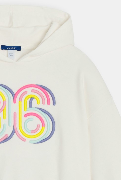 Sweat à capuche brodé blanc fille