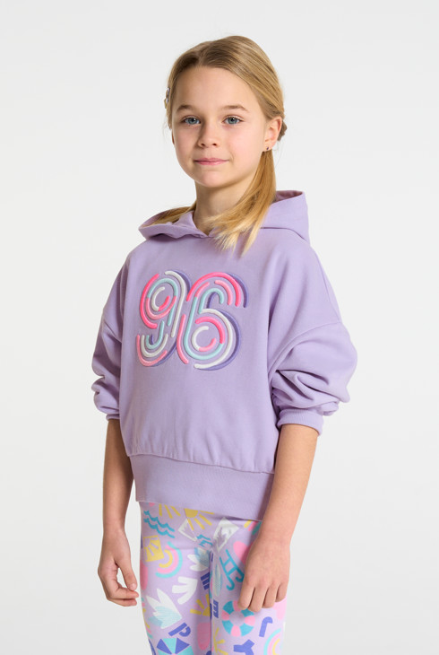 Dessuadora amb caputxa brodada malva nena 1