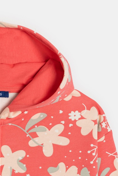 Sweat zippé à capuche motif fleuri multicolore fille