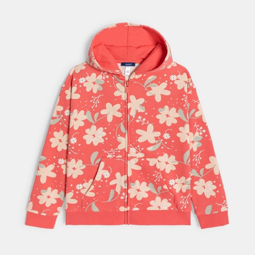 Sweat Zippé À Capuche Motif Fleuri Multicolore Fille - Rose Oeillet - 3A - OKAIDI