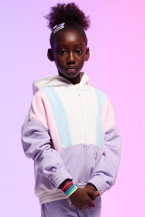 Mehrfarbiges Kapuzen-Sweatshirt mit Reißverschluss für Mädchen 1