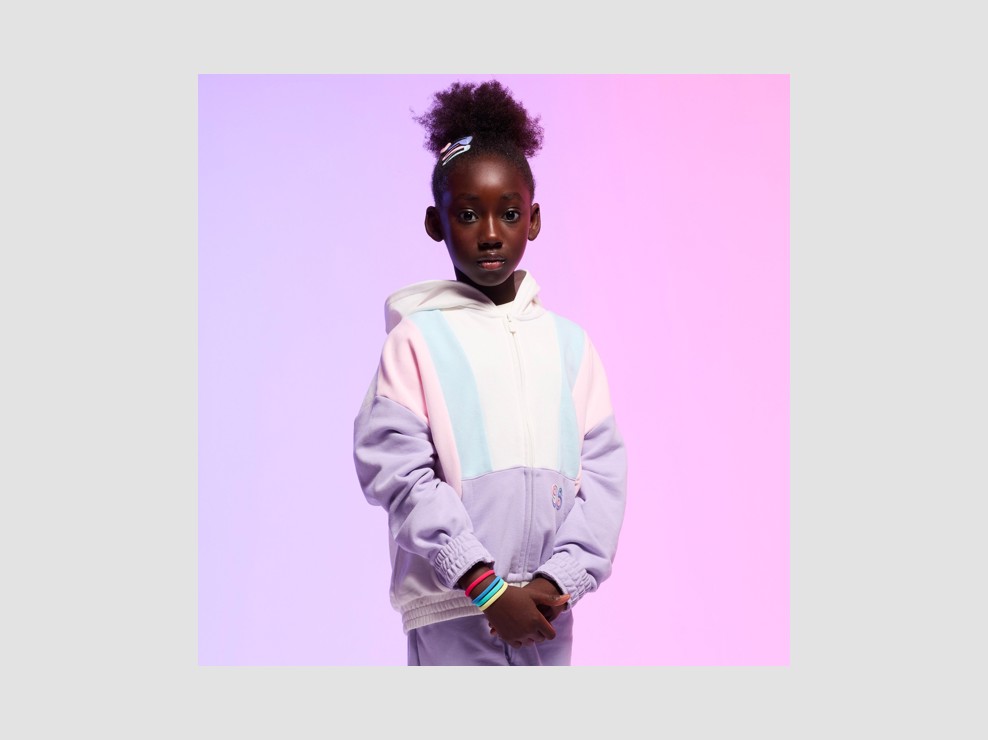 Mehrfarbiges Kapuzen-Sweatshirt mit Reißverschluss für Mädchen 1