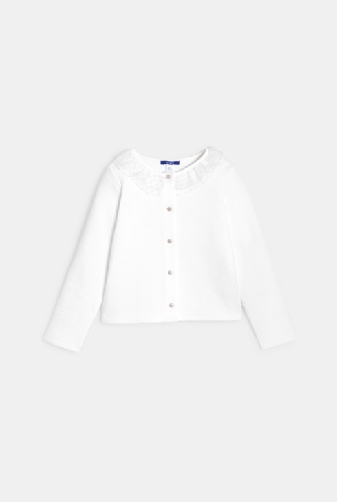 Witte meisjessweater met ruches 1