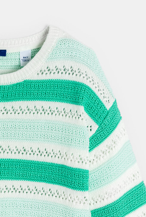 Pull rayé vert Fille