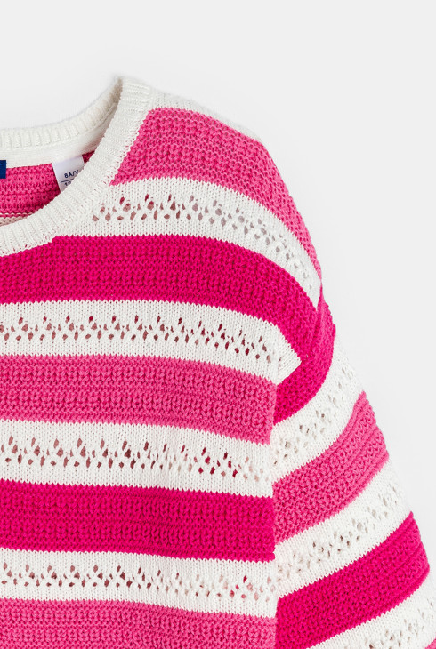 Pull rose rayé Fille