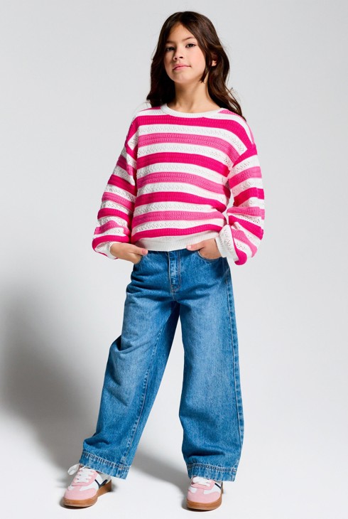 Ružičasti prugasti pulover za djevojčice 1