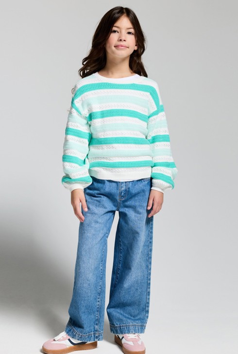 Zeleni prugasti pulover za djevojčice 1