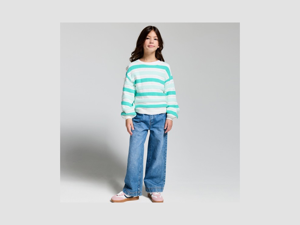 Pull rayé vert Fille 1