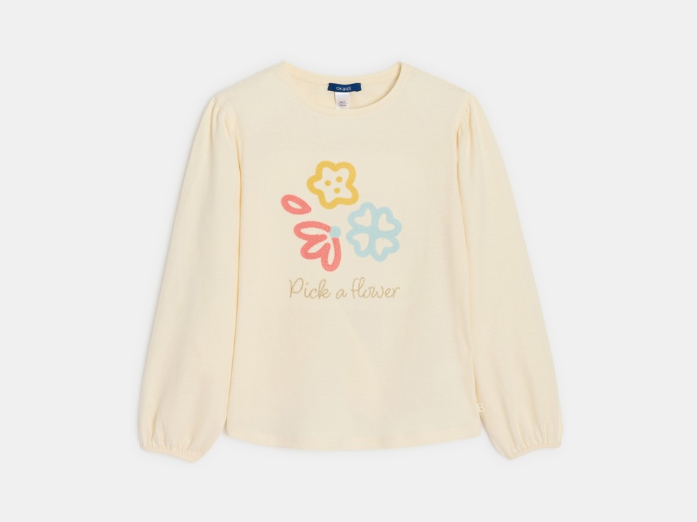 T-Shirt bestickt Blumen weiß Mädchen 2