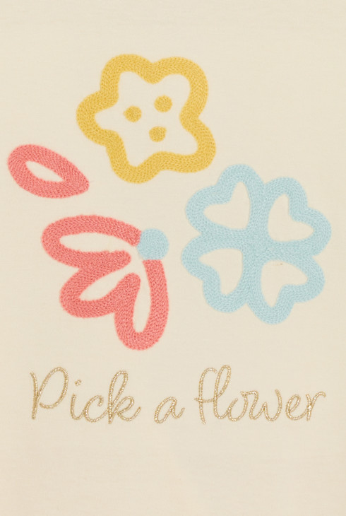 T-shirt brodé fleurs blanc fille