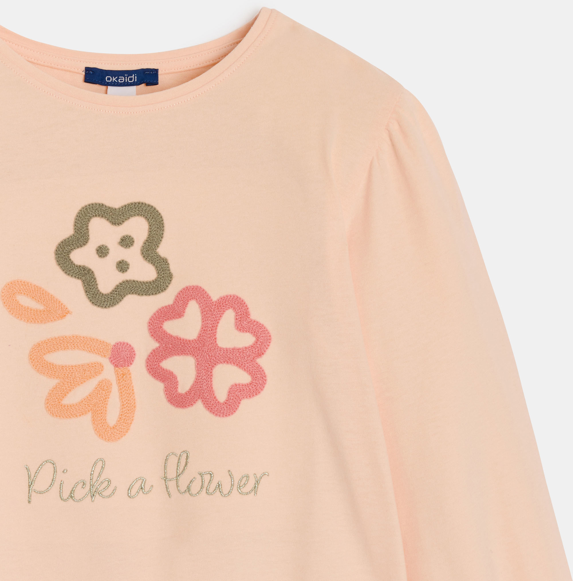 T-shirt brodé fleurs rose fille