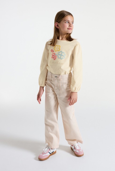 T-Shirt bestickt Blumen weiß Mädchen 1