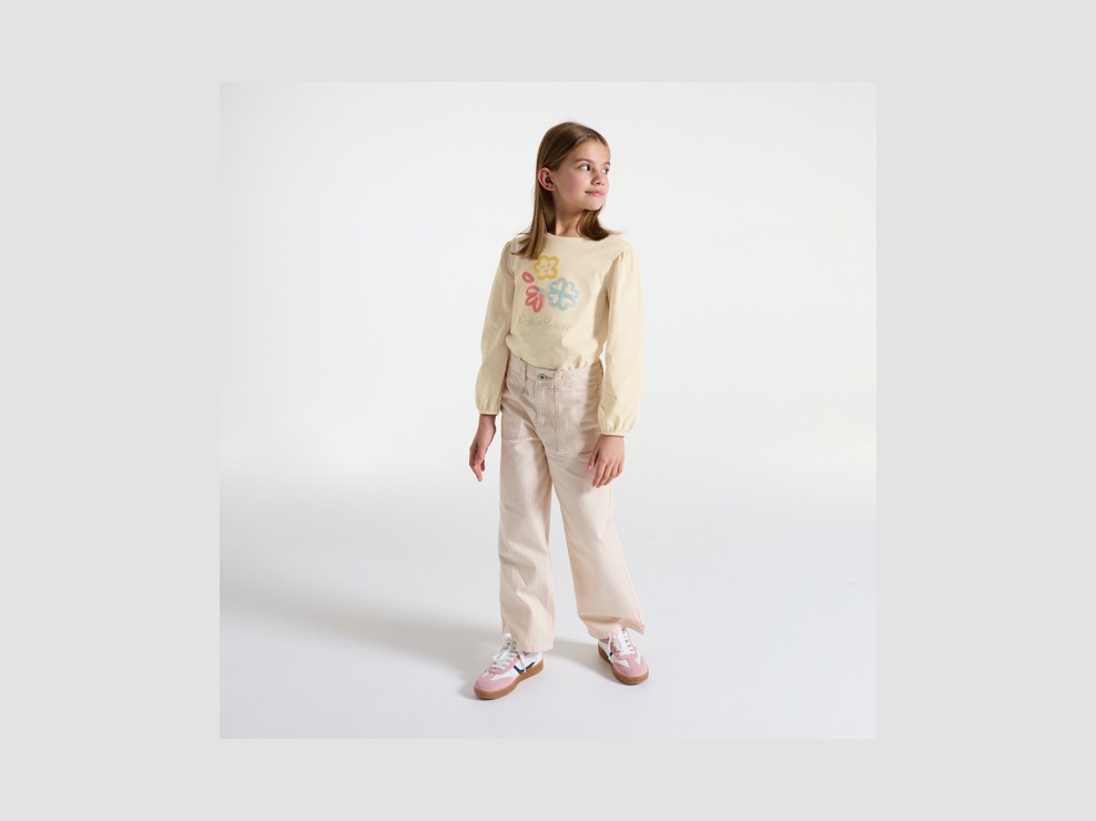 T-Shirt bestickt Blumen weiß Mädchen 1