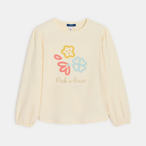 T-shirt Brodé Fleurs Blanc Fille - Blanc Meringue - 12A - OKAIDI