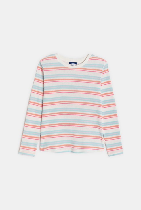 T-Shirt lange Ärmel gerippt gestreift rosa Mädchen 1