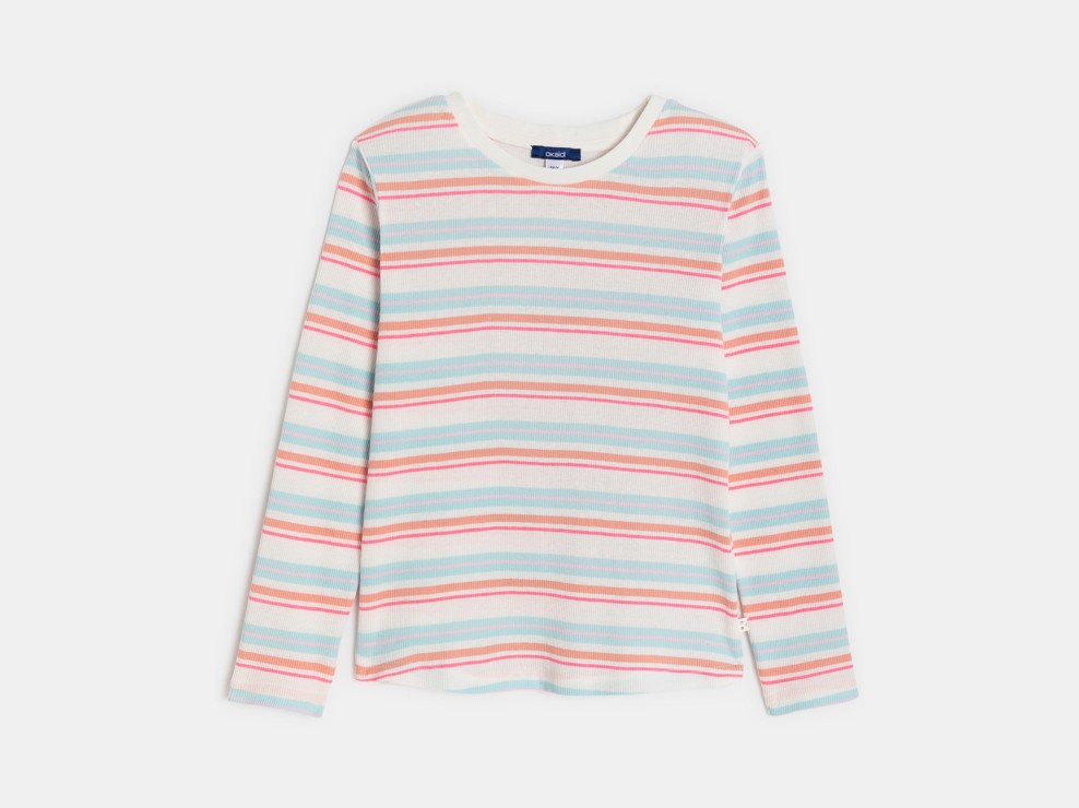T-Shirt lange Ärmel gerippt gestreift rosa Mädchen 1