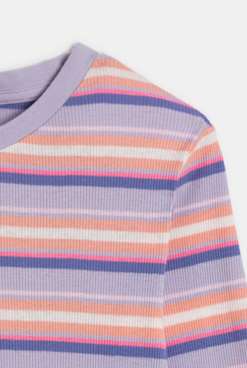 T-Shirt lange Ärmel gerippt gestreift blau Mädchen 2